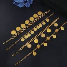 21k Gold Plated Coin Bracelet, Middle Eastern Muslim Style Fashion Pendant Bangle, Vintage Jewelry For Dubai Women Wedding Party - Pendant Bracelet - View 6