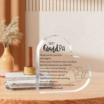 Acrylic Heart-Shaped Grandfather Memorial Gift From Grandchild. As Grandfather's Birthday Gift. Thank You, Grandpa. Paperweight Gift From Grandchildren, Suitable For Thanksgiving And Father's Day