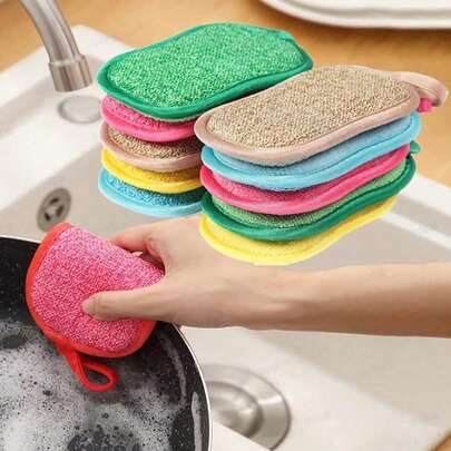 10pcs Colorful Ultra-Fine Fiber Kitchen Sponges, Double-Sided Reusable Stainless Steel Cleaning Pads, Soft Cleaning Brushes, Suitable For Pots And Stoves, Assorted Styles And Colors