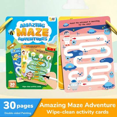 Reusable Maze Game Cards With Buckle, Erasable Children's Maze Game Cards To Improve Kids' Thinking Ability And Concentration, Ideal Children's Gift, Educational Puzzle Toy