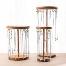12/18 Golden Hooks Wooden Jewelry Organizer Rack, Circular Base Necklace Display Stand, Suitable For Various Exhibitions - Multicolor - View 2