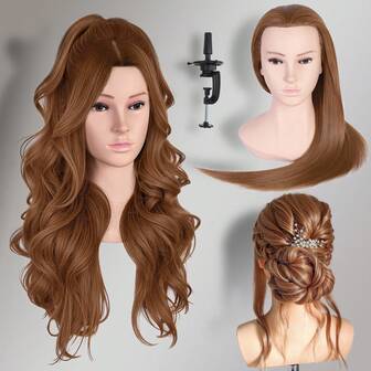 Cabeza de maniquí de 26" con 60% de cabello real mezclado con fibra sintética, cabeza de maniquí para maquillaje con hombros, cabello de seda supersuave para entrenamiento, rubio, regalo para Halloween, Navidad, cosplay, peluquería y cosmetología con soporte