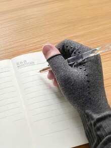 1 Pair Unisex Arthritis Gloves Grey Fingerless Gloves Warm Elastic Knit Gloves For Women & Men