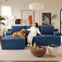 96" Sectional Couches For Living Room Fluffy Cloud Couch Sofa With Deep Seat Upholstered Boneless Couchs Modern Modular Sectional Couch With Chaise - 藍色 - 查看 12