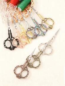 4.7 Inch Petal-Shaped Vintage Tailor Scissors, Sharp Sewing Scissors For Crafts, Art, Yarn, DIY Handcraft Tools, Eyebrow, Nose Hair, Mustache Trimming, Stainless Steel - Multicolor - View 12