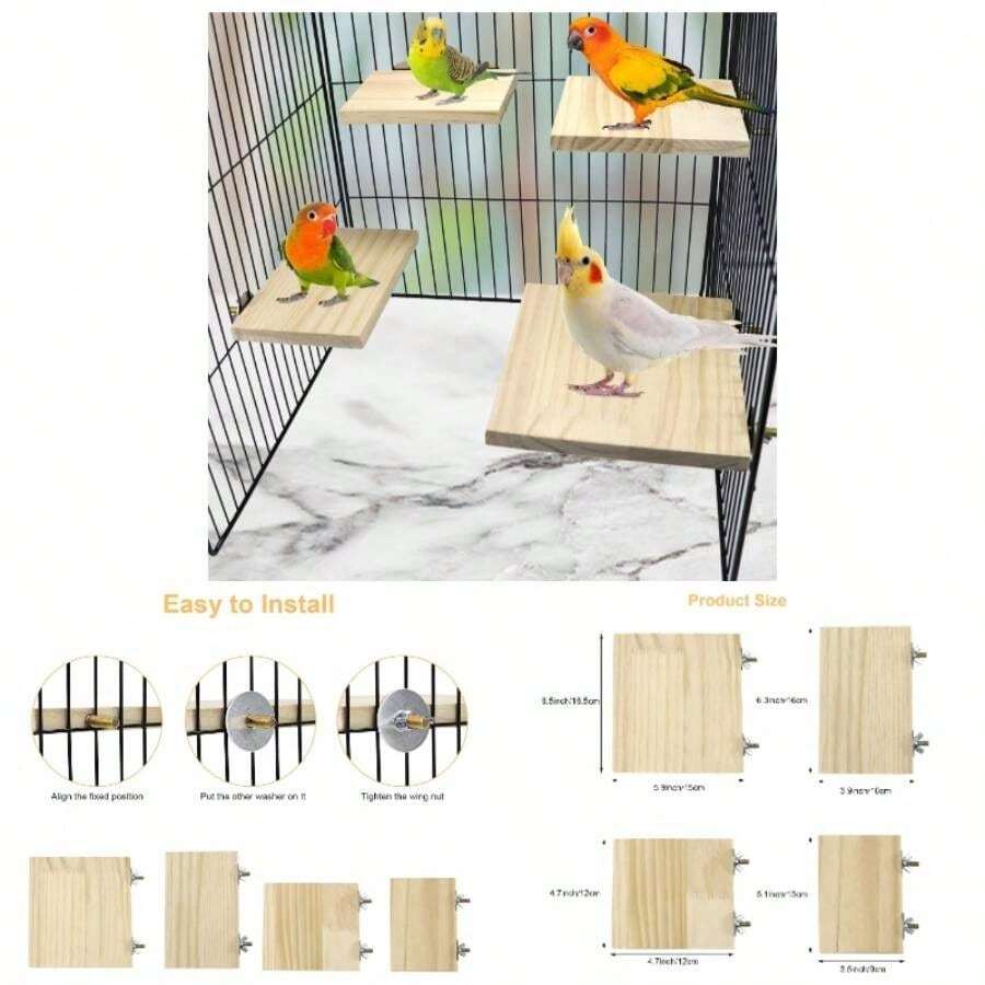 2pcs Bird Perch Platform Flat Stand Beak Paw Grinding Wood Parrot Parakeet Cockatiel Lovebird Conure Finch Budgie - 3.5x5.1inch/ 9x13cm - View 1