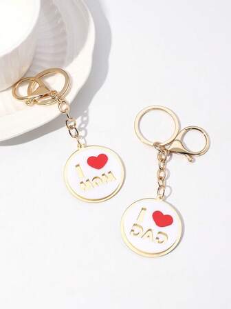 1 pieza Nuevo llavero con corazón y letra en inglés, llavero del Día de la Madre "AMO A MAMÁ", llavero del Día del Padre "AMO A PAPÁ", llavero colgante con letra de alta gama en dorado, regalo festivo, manualidad DIY, regalo para evento de inicio, apto para uso diario, regalo del Día de la Madre para mamá, regalo del Día del Padre para papá