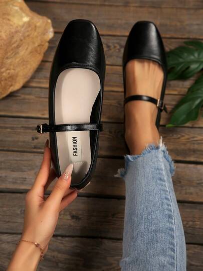 Women's Black Buckle Decor Simple Ballet Flats, Fashionable And Elegant Mary Jane Shoes, Suitable For Spring, Autumn, Winter, All Seasons, Soft Sole Design For Comfort, Suitable For Workwear, Student Wear, Casual Wear, Travel, Elegant Attire, Classic Versatile, Soft And Comfortable, Excellent Experience