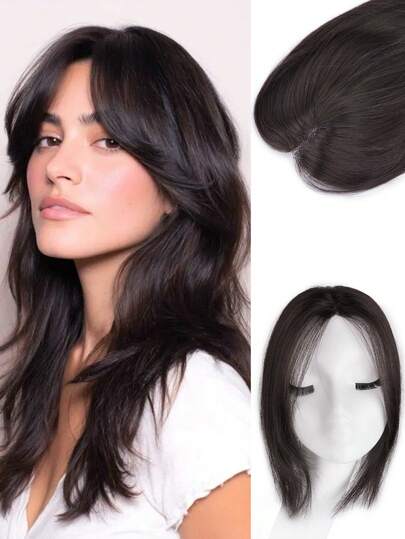 12英寸女士假发片，分层无刘海，适合头发稀疏的女性，略带真实感，直发，适合女孩圣诞节装扮、角色扮演、日常佩戴、节日佩戴。