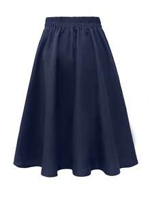 女士纯色高腰口袋优雅中长 A 字裙