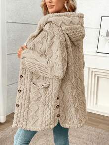 Women's Comfortable Faux Fur Winter Jacket, Front Button And Pocket - Long Casual Style, Solid Color, Button Design, Suitable For Cold Weather, Winter Casual Wear | Button Jacket | Durable Jacket, Women's Winter Clothing, Women's Jacket, Women's Winter Jacket, Women's Fleece Jacket - 淺灰色 - 查看 3