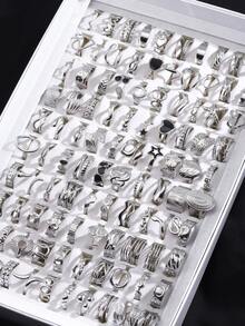 3/6/9/12/24pcs Stainless Steel Minimalist Geometric Open Rings, Fashion Everyday Wear For Women (Random Delivery) - Silver - View 2
