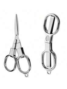 قطعة واحدة مقص مطوي ثنائي الحلقة من الفولاذ المقاوم للصدأ متعدد الوظائف، مقص صغير محمول، مقص مدمج صغير، مناسب للصيد الخاص والصيد في الهواء الطلق وقطع خط الصيد والسفر والاستخدام المنزلي، ويمكن تعليقه على سلسلة المفاتيح للحمل