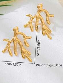 1 Par de Brincos de Botão Assimétricos Fashionáveis de Coral, Adequados para Uso Diário e Transporte - Ouro amarelo - Visão 3