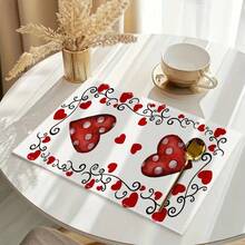 1/4/6 Pieces Of Placemats Heart-Shaped Red Dot Love Desktop Decoration Set Suitable For Wedding Season, Mother's Day Home Decoration Anniversary Party Romantic Decoration - 斑點紅心 - 查看 5