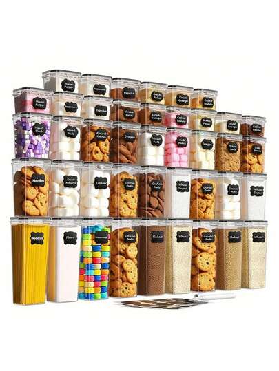48pcs Sealed Food Storage Containers With LIDS - Lunch Boxes Ideal For Organizing And Storing Grains, Rice, Pasta, Tea, Nuts And Coffee Beans In A Kitchen Pantry - Can Be Used For Dishwasher Washing, Including Labels And Markers