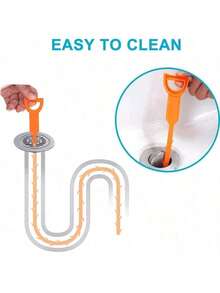 1PC 20 Inch Drain Clog Remover Tool, Drain Auger Hair Cleaning Tool, Hair Catcher Shower Drain Tool For Kitchen, Sink, Bathroom, Sewer Home Bathroom Decor Fall Decor Back To School - 1件-橘色 - 查看 2