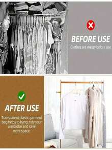 透明塑料衣物防尘袋，可重复使用的悬挂式衣物袋，适用于干洗，可用于衬衫、西装、连衣裙、外套，适合学校、办公室、家庭、旅行使用（不含衣架）