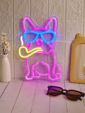 1 件装霓虹牛仔法国斗牛犬标志 LED 灯墙饰 法国斗牛犬配件 LED 艺术墙饰 LED 灯标志，5V 供电