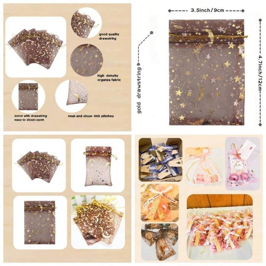 8.9cmx 12cm, Coffee - Moon Organza Jewellery Pouch Candy Pouch Drawstring Wedding Favour Bags coffee, 8.9cmx 12cm - Cafetería - Ver 1