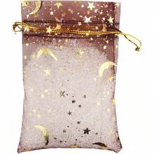 8.9cmx 12cm, Coffee - Moon Organza Jewellery Pouch Candy Pouch Drawstring Wedding Favour Bags coffee, 8.9cmx 12cm - Cafetería - Ver 2