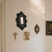 1个复古椭圆形雕花灯开关面板，哥特式艺术装饰墙控面板，家居暗色调照明墙面配件，附带螺丝，无需电源 - 黑色 - 查看 12