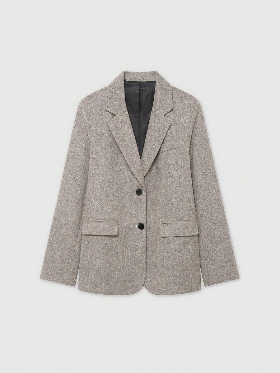Old Money Slim Fit Textured Lapel Neck Long Sleeve Fashionable Versatile Suit Jacket - Light Brown - View 1