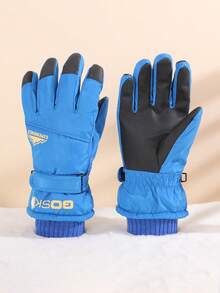 1 Pair Kids Ski Gloves, Cartoon Dinosaur Design, Thermal Lined, Thick, Windproof, Waterproof, Warm Winter Snow Play Mittens - 1Pair - View 6