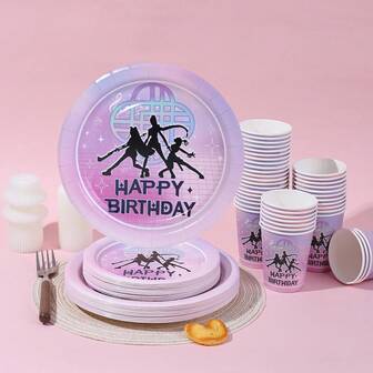 10 st/20 st/30 st/40 st/50 st/60 st K-Pop-tema Anime-fest Engångsbordsdekorationer, Rosa Magisk Musiktema Sångare Födelsedagsfesttillbehör, 18 cm och 23 cm papperstallrikar, 237 g pappersmuggar, Födelsedagsfestbordsdekorationer
