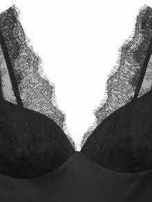 女士缎面黑色蕾丝吊带背心，性感优雅无袖上衣，适合夏季度假派对，新款露背约会之夜女士露肩吊带背心，Y2K风格休闲款 - 黑色 - 查看 11