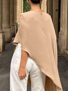 Women's Casual Asymmetrical Hem Batwing Sleeve Loose Blouse, Minimalist Design, Versatile Street Style, Spring/Summer - Khaki - View 6