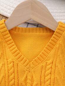 Boys' Collegiate Style Solid Color Cable Knit Sweater Vest - Orange - View 3