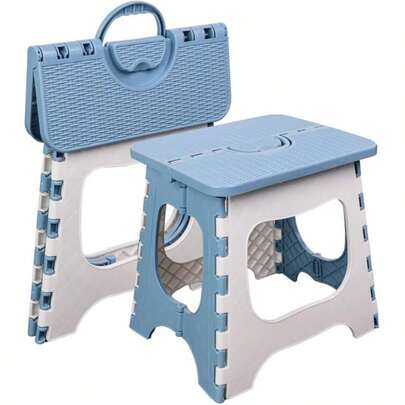 Taburete plegable de plástico con asa, ligero y portátil, adecuado para baño, jardín, barbacoa, jardín de infantes y otras ocasiones. También se puede usar para jardín, chimenea, decoración de habitaciones y se puede combinar con mesas y carpas plegables.