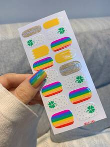 1片装新款圣帕特里克节美甲贴纸，自粘式全覆盖设计，全甲贴片，防水可移除美甲贴，女士美甲，女士自粘美甲贴纸，易于使用，适合节日、派对、生日礼物美甲 - 彩色 - 查看 4