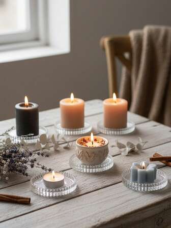 4Pcs Glass Pillar Candle Holder Plates: Round Glass Candle Holder Plates Suitable For Dinner, Wedding, And Party Table Centerpieces (Transparent, Green); They Can Be Used As Table Coasters For Weddings And Valentine's Day, Home Decor For Rooms