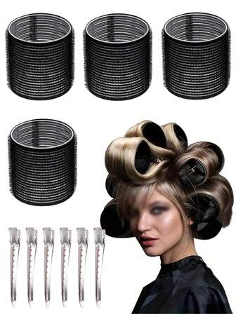 10pieces/Set Jumbo Hair Curlers Rollers Large Hair Rollers With Clips, Self-Grip Hair Curlers, Suitable For Long/Medium/Short Hair, Bangs, Diy Curlers 2.36in,1.9in,1.53in,Mother's Day Valentine's Day Couple Gift Essential Curling Tools For Families(Includes 4 Curling Irons And 6 Hair Clips) ,Hair Styling Kit ,Hair Tool Kit