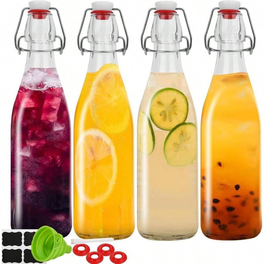 32oz Beer Bottle, Swing Top Glass Kombucha Bottles With Stoppers Brewing, Beverages, Smoothies, Kefir, Beer, Soda, Juicing, Kombucha, Oil, Milk, Vinegar4 Pack - Clear - View 1