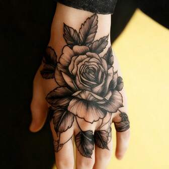 2张玫瑰花手部临时纹身贴纸，逼真持久，防水防刮，可持续7-15天