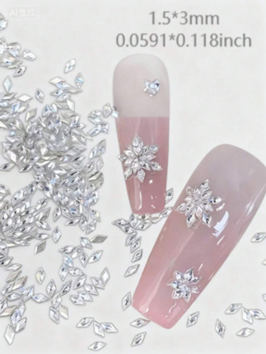 100 viên đá Zirconia trắng phẳng mini dùng trang trí móng tay, đá hình bông tuyết, đá hình thoi, đá Zirconia trang trí móng tay. - trắng - Xem 1