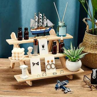 1-4 Tier Ear Stud Holder Wooden Jewelry Earring Dispaly Stand Shelf Cupcake Makeup Mini Figure Organizer Showcase Rack Riser