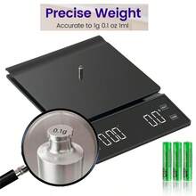 Balanza digital de cocina para café con temporizador, báscula electrónica de alta precisión de 0.1g, función de tara automática, pantalla LED táctil grande y clara, conversión de 3 unidades, apagado automático, incluye almohadilla de silicona resistente al calor - Negro - Ver 9