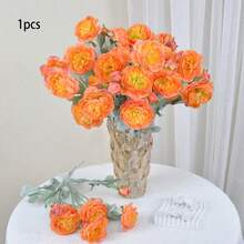 Artificial Peony Flower With Stem Three Head Faux Floral Plants For Vase Wedding Decorations - trái cam - Xem 2