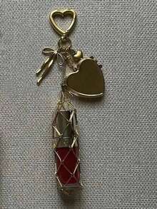 Nuevo encanto de bolso de malla de lápiz labial de acero inoxidable dorado, colgante de bolso de lápiz labial de moda, colgante de llavero, regalo para niñas, colgante decorativo delicado de lápiz labial, llavero con lazo, regalo para adolescentes - Multicolor - Ver 12