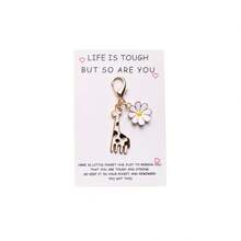 1pc Giraffe & Daisy Keychain, "Life Is Tough But So Are You" Encouragement Card, Friendship Novelty Souvenir, Cute Bag Accessory Gift, For Friends, Couples - Multicolor - View 6