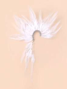 1pc White Feather Exaggerated Hanging Earrings, European And American Fashion Rhinestone Tassel Earrings - Feather - View 3