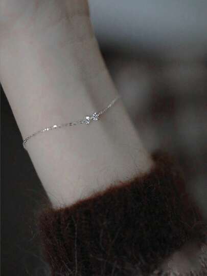 1pc 925 Sterling Silver Cute Bow Cubic Zirconia Connector Chain Bracelet, Exquisite Jewelry Gift, Suitable For Women's Daily Wear, Parties And Weddings