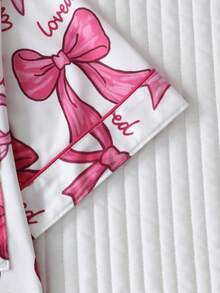 2pcs "Loved" & Heart Print Short Sleeve Women Pajamas Set, Collared Button-Up Top And Comfortable Shorts, Elegant Ladies Sleepwear - Pink - View 5
