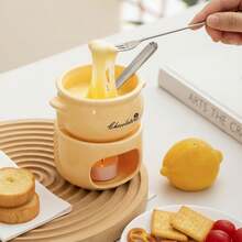 1 Set Ceramic Chocolate Melting Oven, Cheese/Ice Cream Mini Hot Pot Baking DIY Kit, Ceramic Butter Warmer Set, Designed For Cheese/Chocolate/Caramel Cooking - Multicolor - View 4