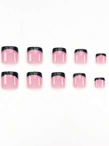 100 Stücke glänzende falsche Zehennägel 12 Größen/Box Schwarze French Tip Nägel Aufklebe-Nägel Komplett-Abdeckung kurze quadratische Fake-Zehennägel Künstliche Acryl-Pediküre-Spitzen mit Tabs für Frauen und Mädchen - Schwarz - Übersicht 4