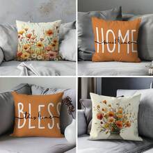 4 vỏ gối trang trí in họa tiết hoa cúc và hoa dại cổ điển "Home Sweet Home & Bless This Home", vải nhung đào, kích thước 17,7*17,7in (45*45cm), thích hợp để trang trí nhà cửa, ghế sofa, phòng ngủ, phòng khách, làm quà tặng - Nhiều màu - Xem 10